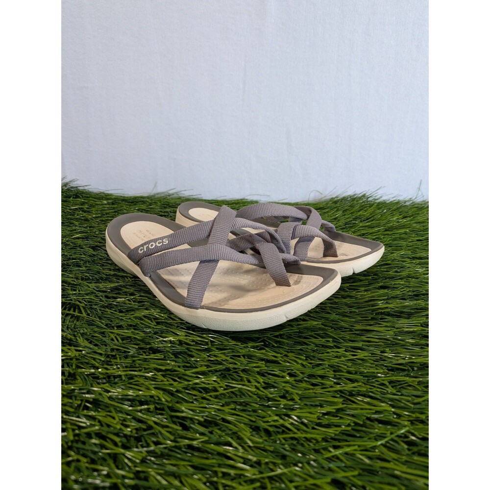 Crocs Swiftwater Webbing Grey & White Strappy Flip Flops Women's Size 4